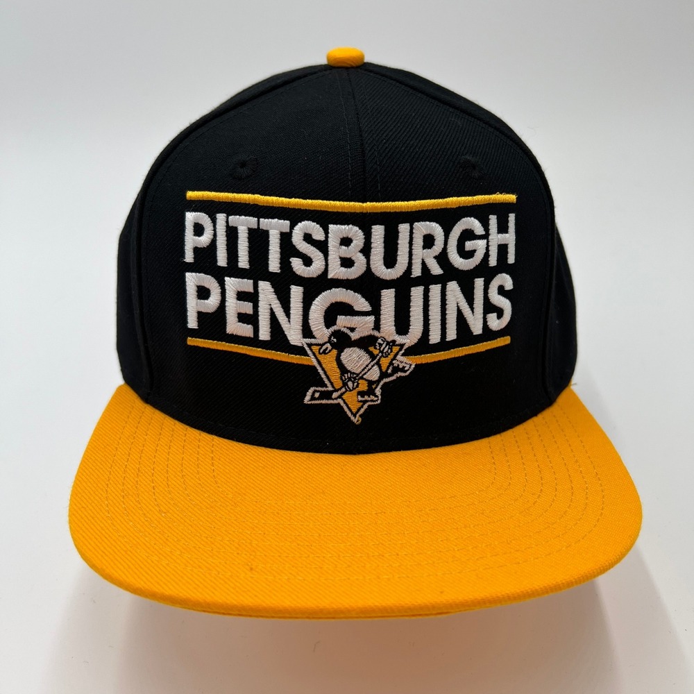 Adidas Pittsburgh Penguins NHL Snapback‎ Hat Black Yellow Flat Brim Adjustable